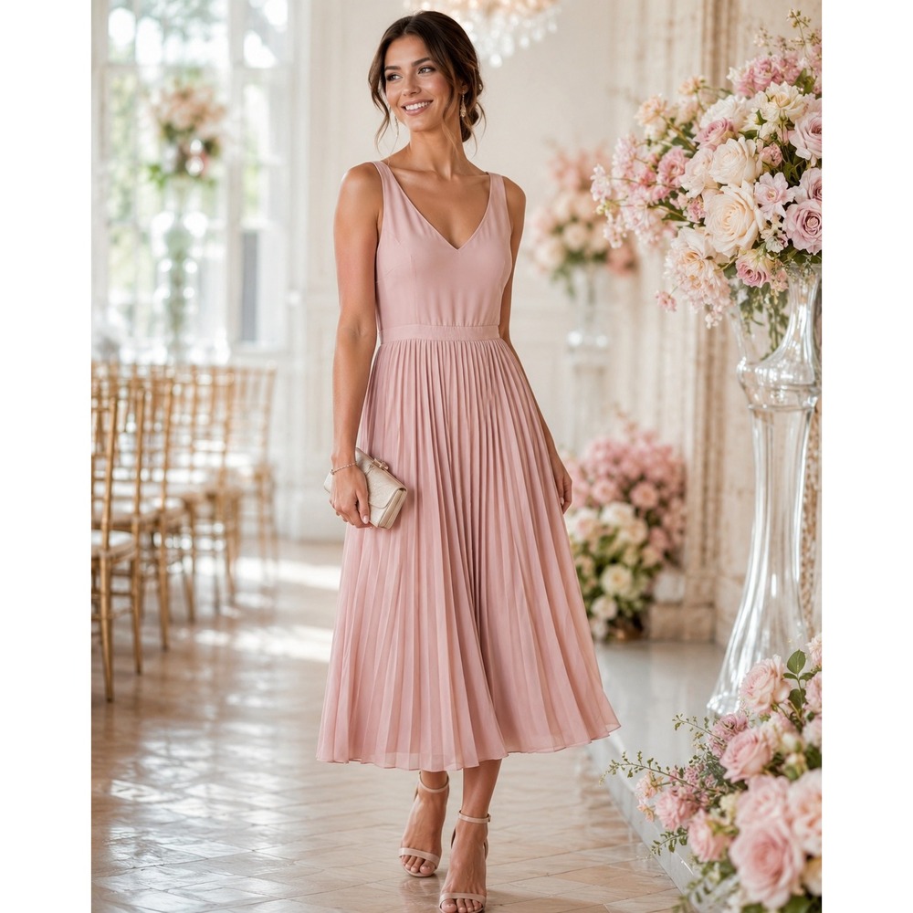 Banana Republic Blush Pink Pleated Midi Dress